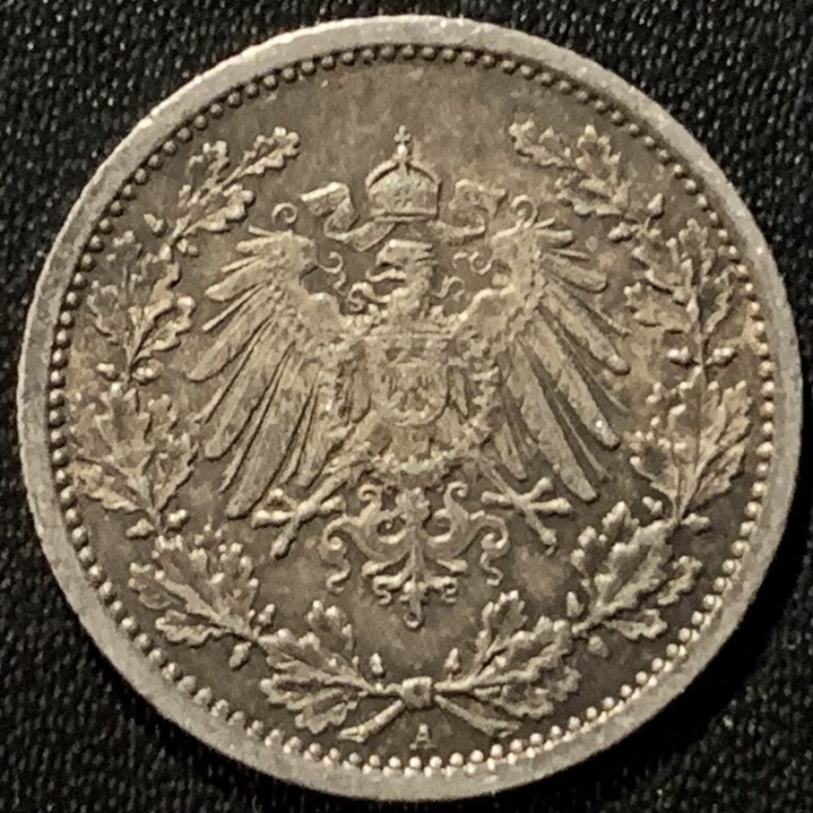 紫瑗钱币——第265期拍卖 德国 1914年 A版 第二帝国 1/2马克 银币 2.77克 0.9银