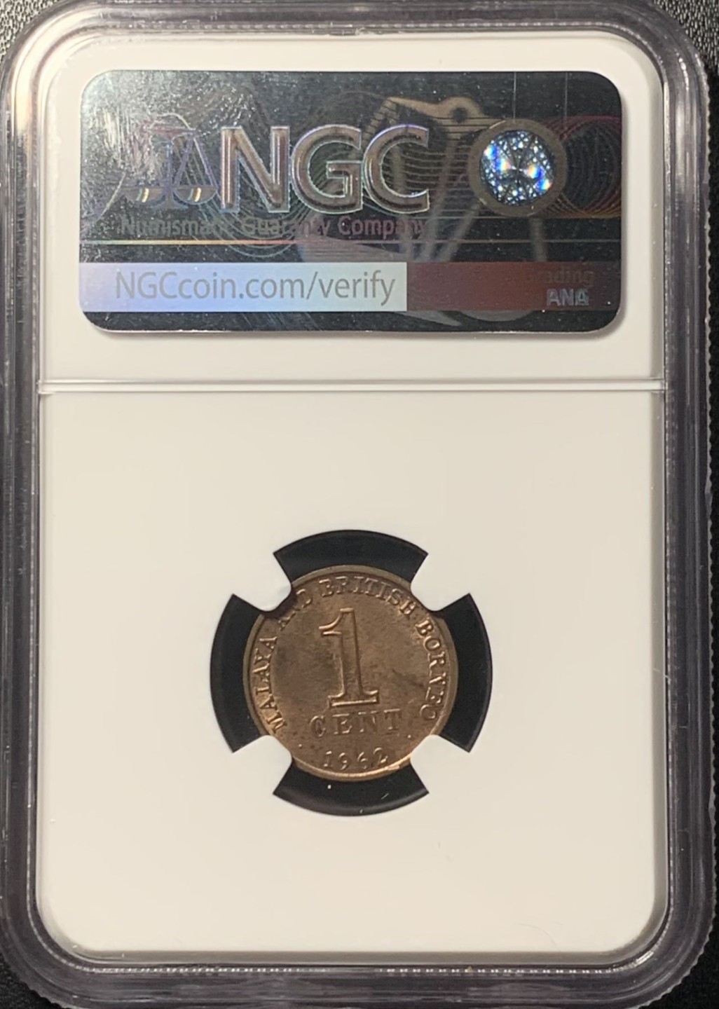 紫瑗钱币——第265期拍卖 马来亚 1962年 权杖 1分 铜币 NGC MS62 RB