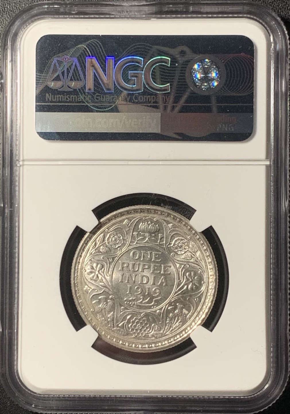 紫瑗钱币——第265期拍卖 英属印度 1919年 C版 乔治五世 1卢比 银币 NGC MS62