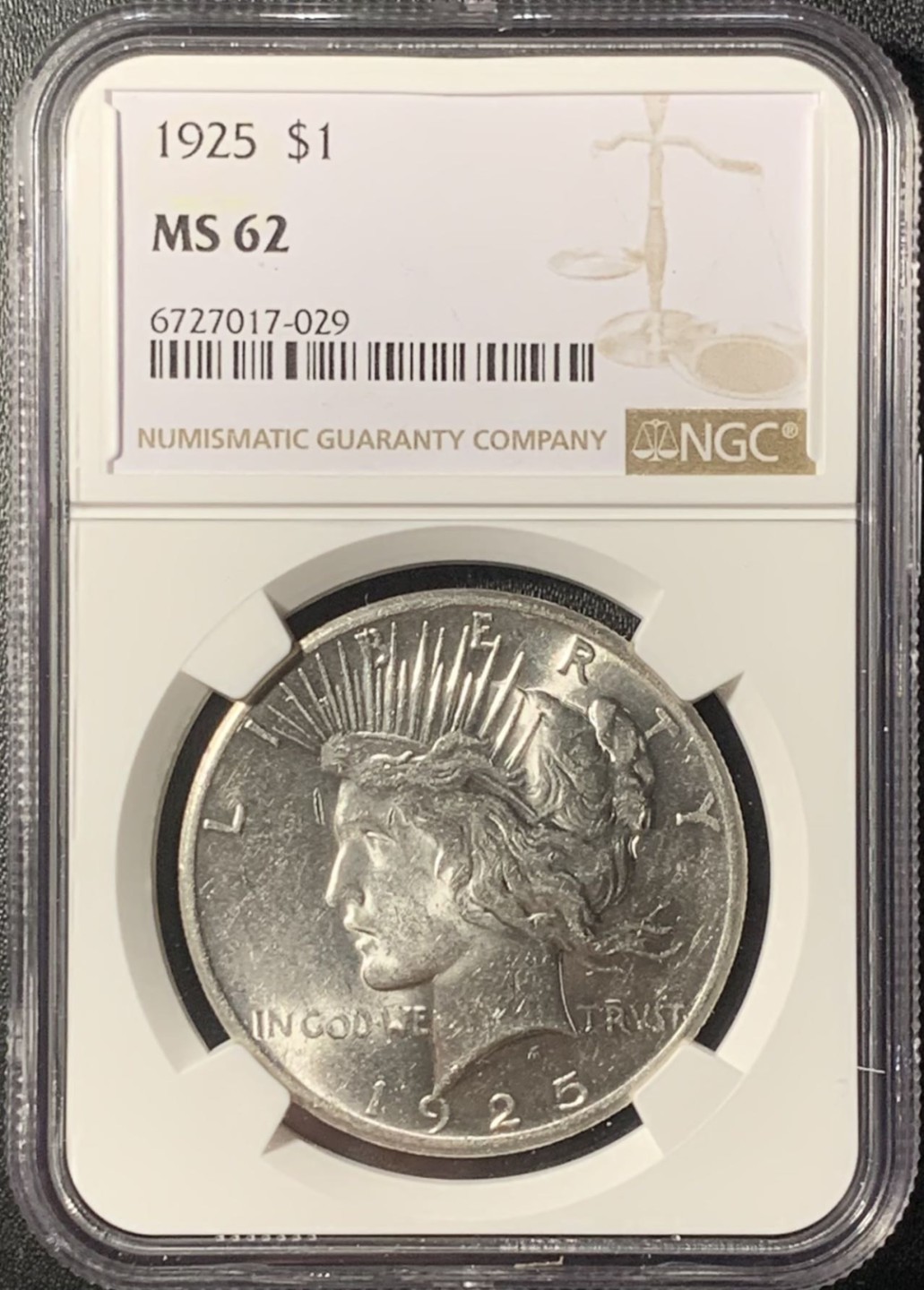 紫瑗钱币——第265期拍卖 美国 1925年 和平鸽 1美元 银币 NGC MS62
