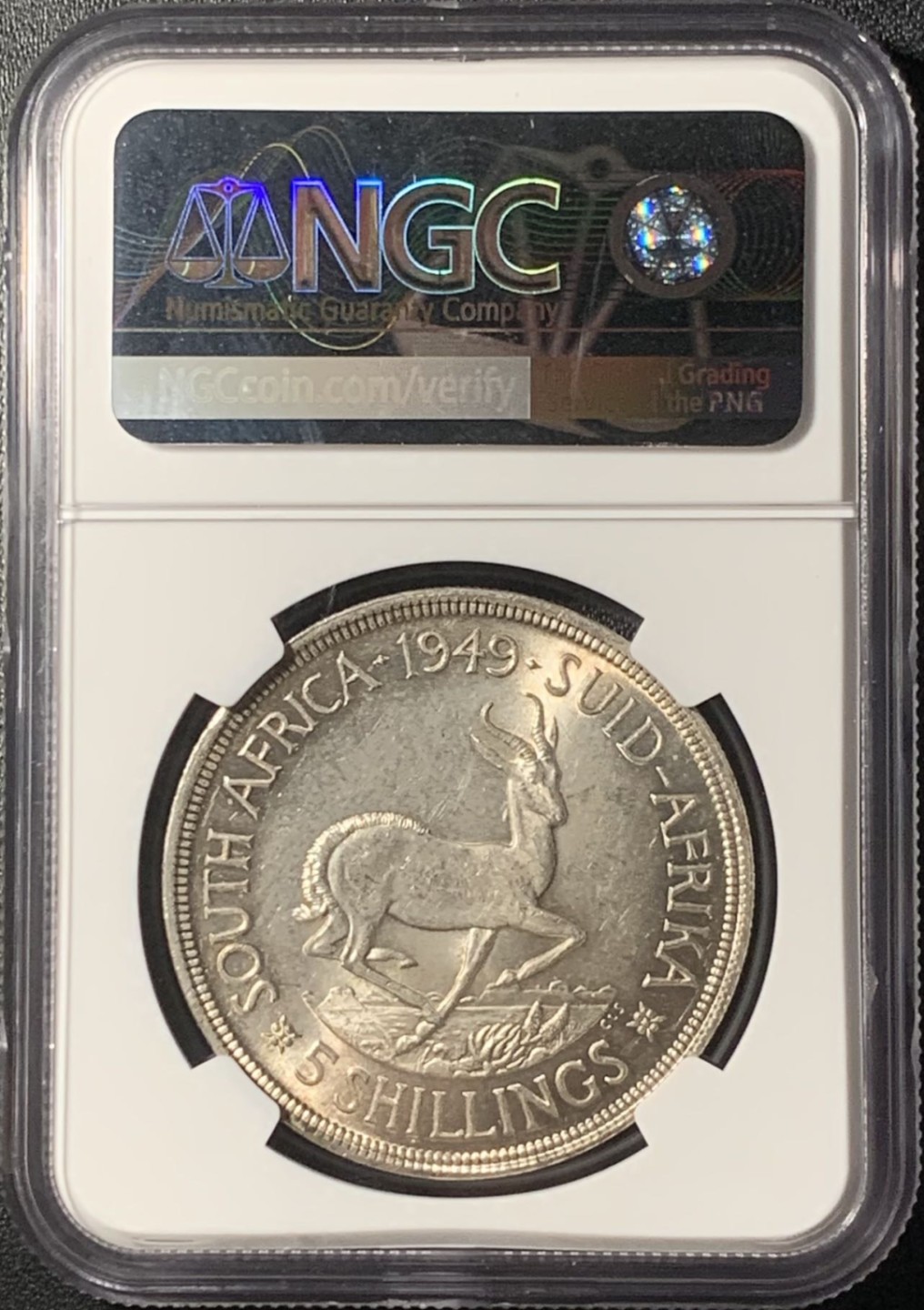 紫瑗钱币——第265期拍卖 南非 1949年 乔治六世 羚羊 5先令 银币 NGC MS62