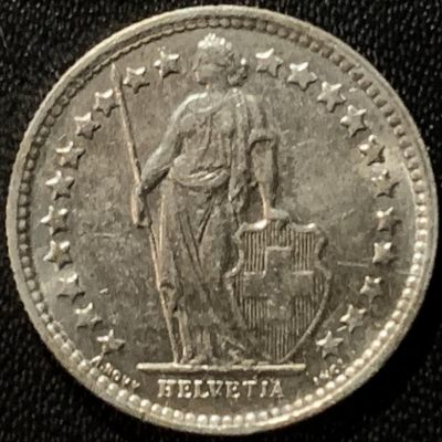紫瑗钱币——第281期拍卖 - 瑞士 1960年 赫尔维蒂亚 1/2法郎 2.5克 0.835银 UNC