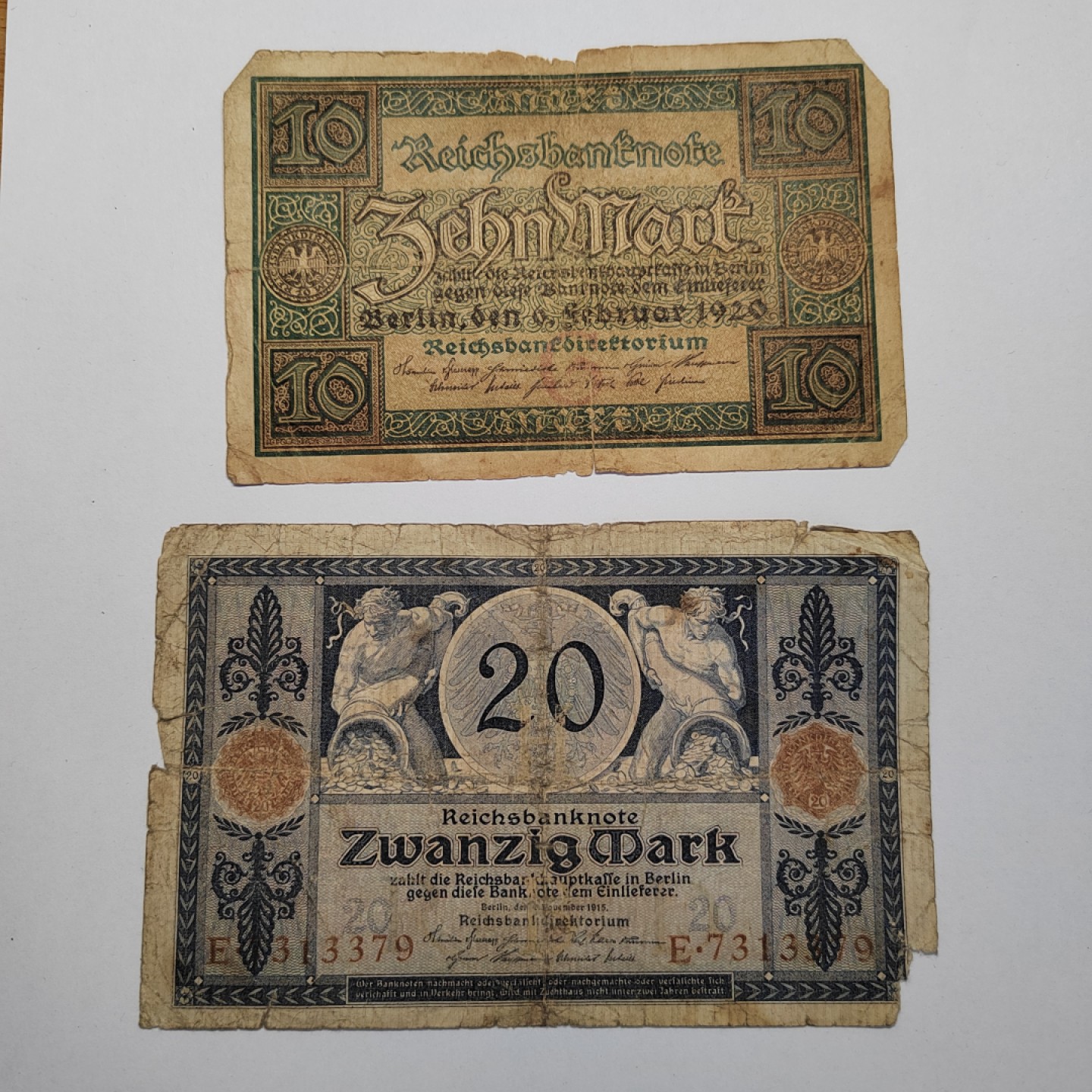 王之爱好～外国纸币 1920年，10+20马克，德国纸币