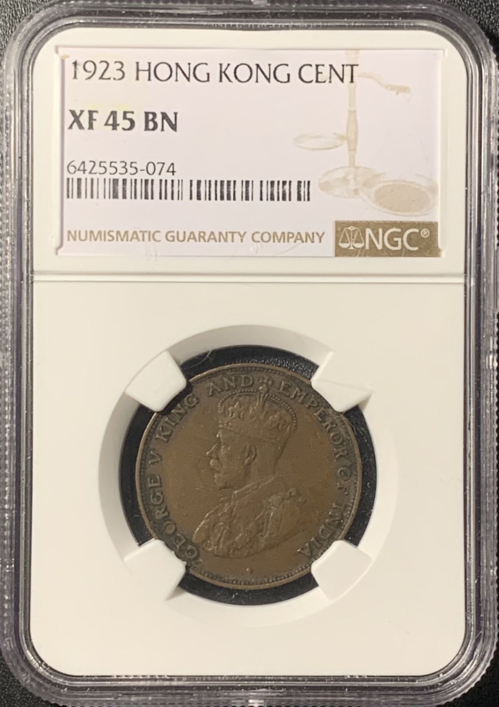 紫瑗钱币——第265期拍卖 香港 1923年 乔治五世 1仙 铜币 NGC XF45 BN