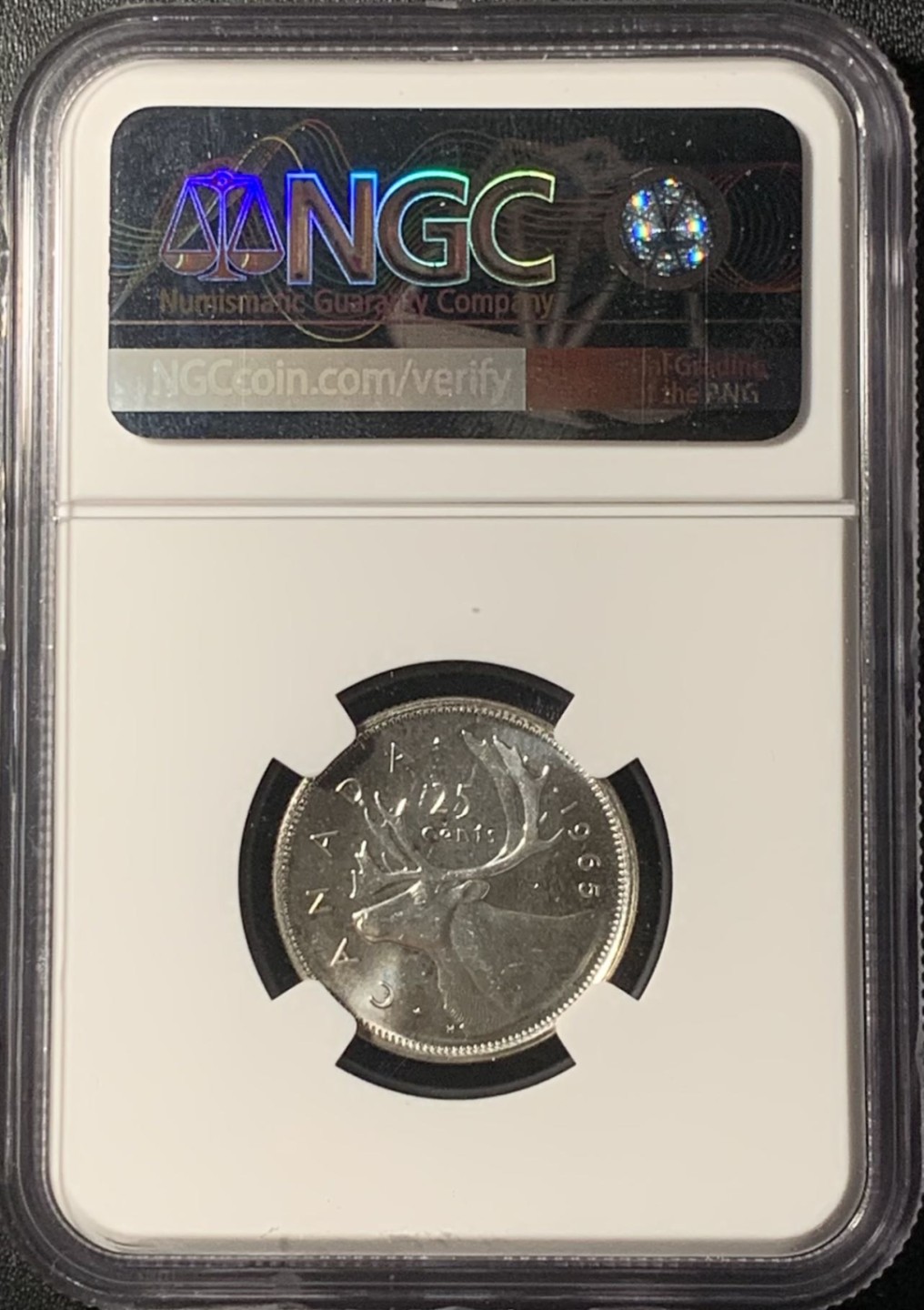 紫瑗钱币——第265期拍卖 加拿大 1965年 伊丽莎白二世 驯鹿 25分 银币 NGC PL65 类精制