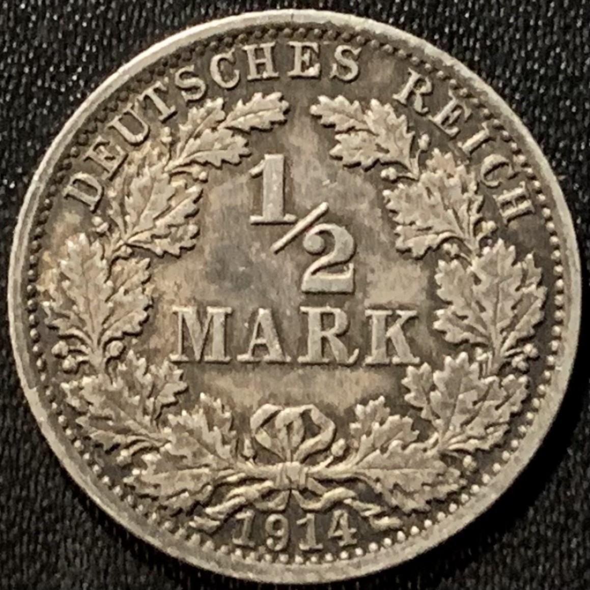 紫瑗钱币——第265期拍卖 德国 1914年 A版 第二帝国 1/2马克 银币 2.77克 0.9银