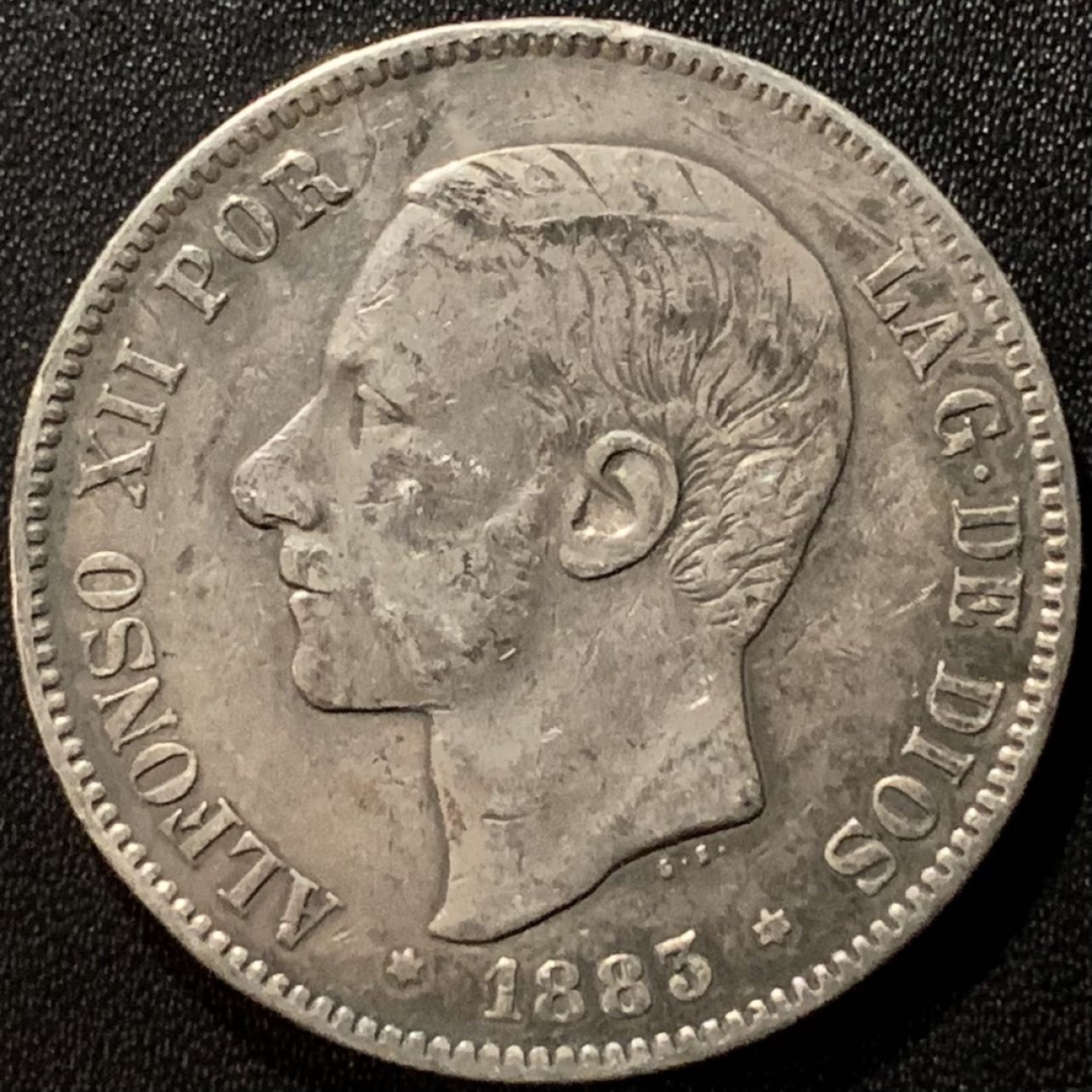 紫瑗钱币——第281期拍卖 西班牙 1883年 阿方索十二世 5比塞塔 25克 0.9银