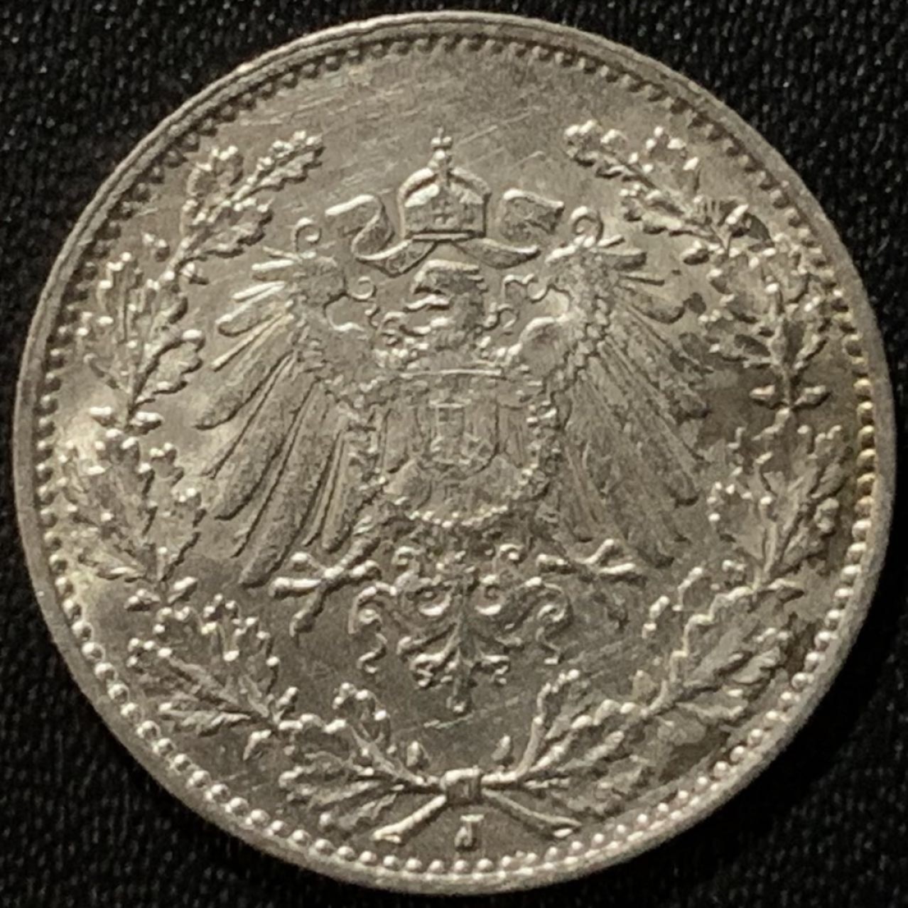 紫瑗钱币——第265期拍卖 德国 1909年 J版 第二帝国 1/2马克 银币 2.77克 0.9银