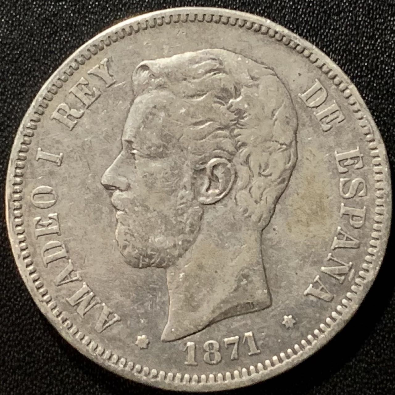 紫瑗钱币——第265期拍卖 西班牙 1871年 阿玛迪奥一世 5比塞塔 25克 0.9银