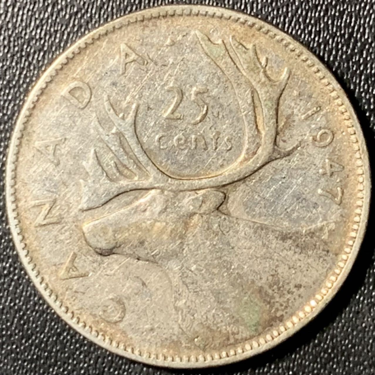 紫瑗钱币——第267期拍卖 加拿大 1947年 乔治六世 驯鹿 25分 5.84克 0.8银