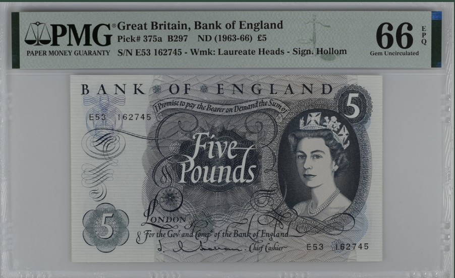 收藏联盟Quantum Auction 第256期拍卖  英国1963-66年5镑 PMG66