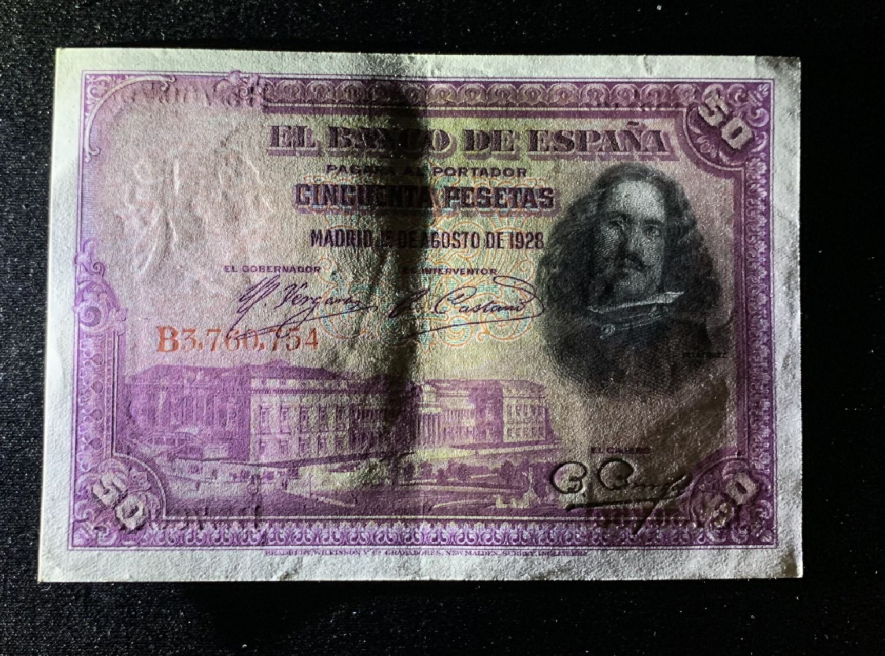 紫瑗钱币——第266期拍卖——纸币场 西班牙 1928年 油画《布雷达的献城》50比塞塔 AUNC