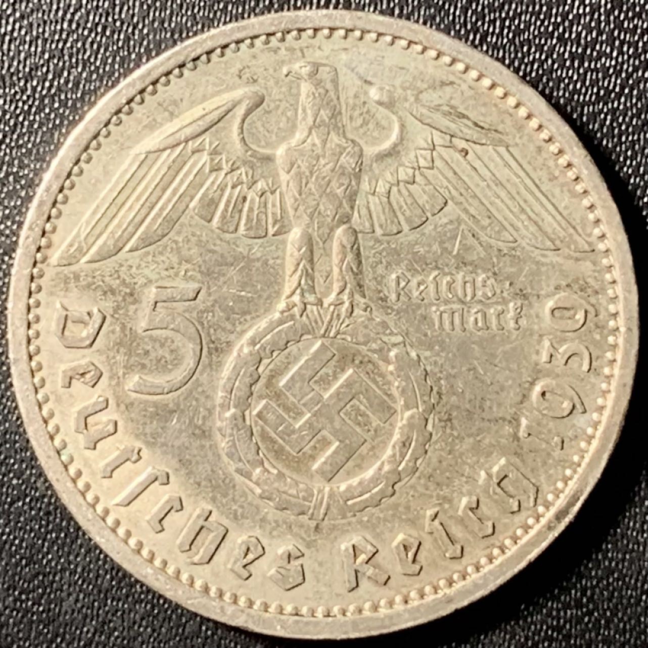 紫瑗钱币——第285期拍卖 德国 1939年 A版 兴登堡 字符 5马克 13.9克 0.9银