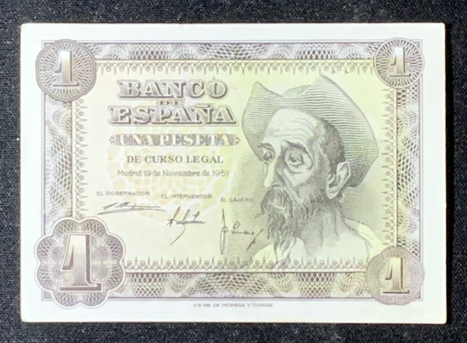 紫瑗钱币——第266期拍卖——纸币场 西班牙 1951年 唐吉坷德 1比塞塔 美评 UNC