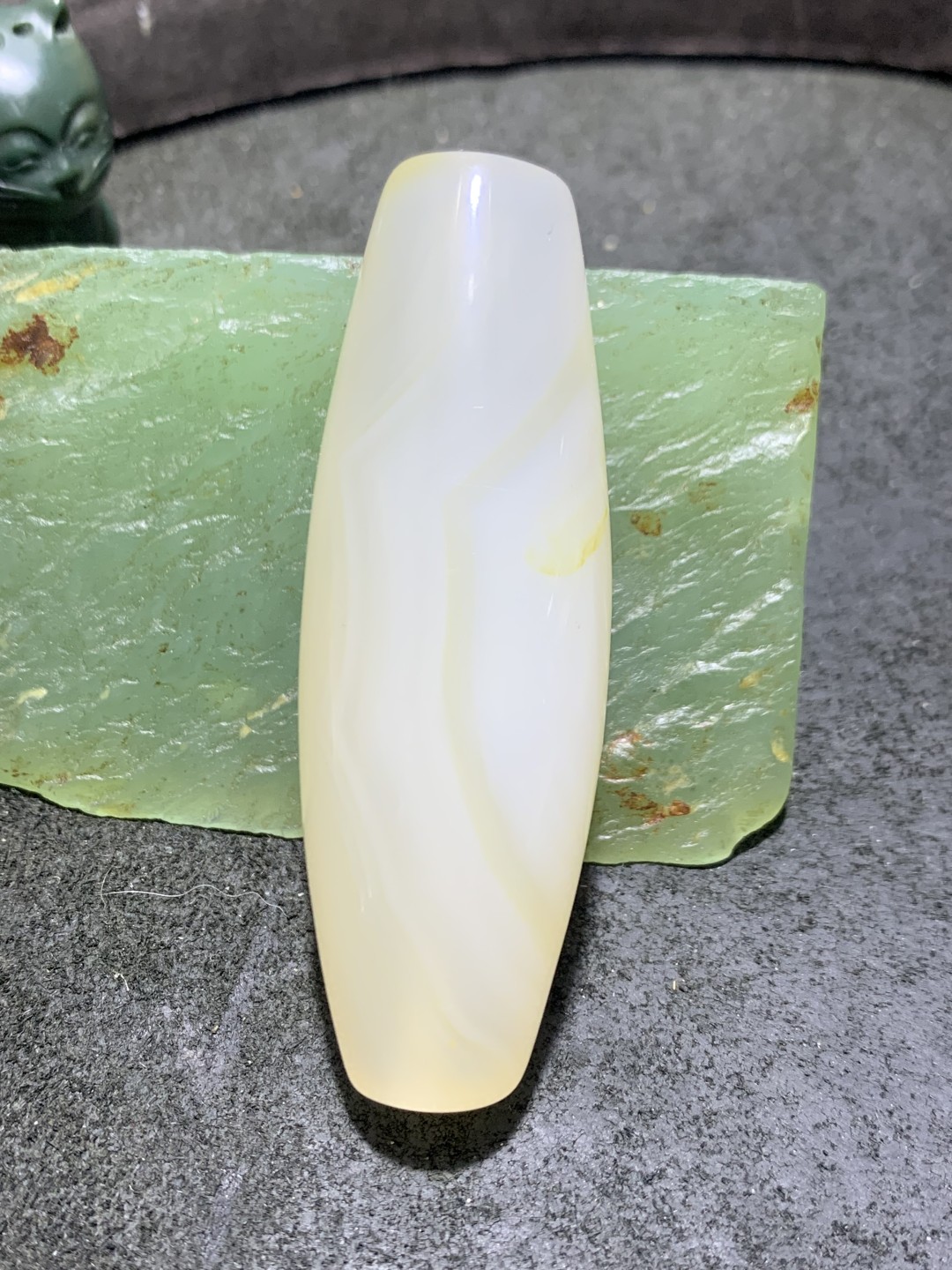 精美高玉化海洋玉髓手工俏色巧雕喜上眉梢大桶珠一个！