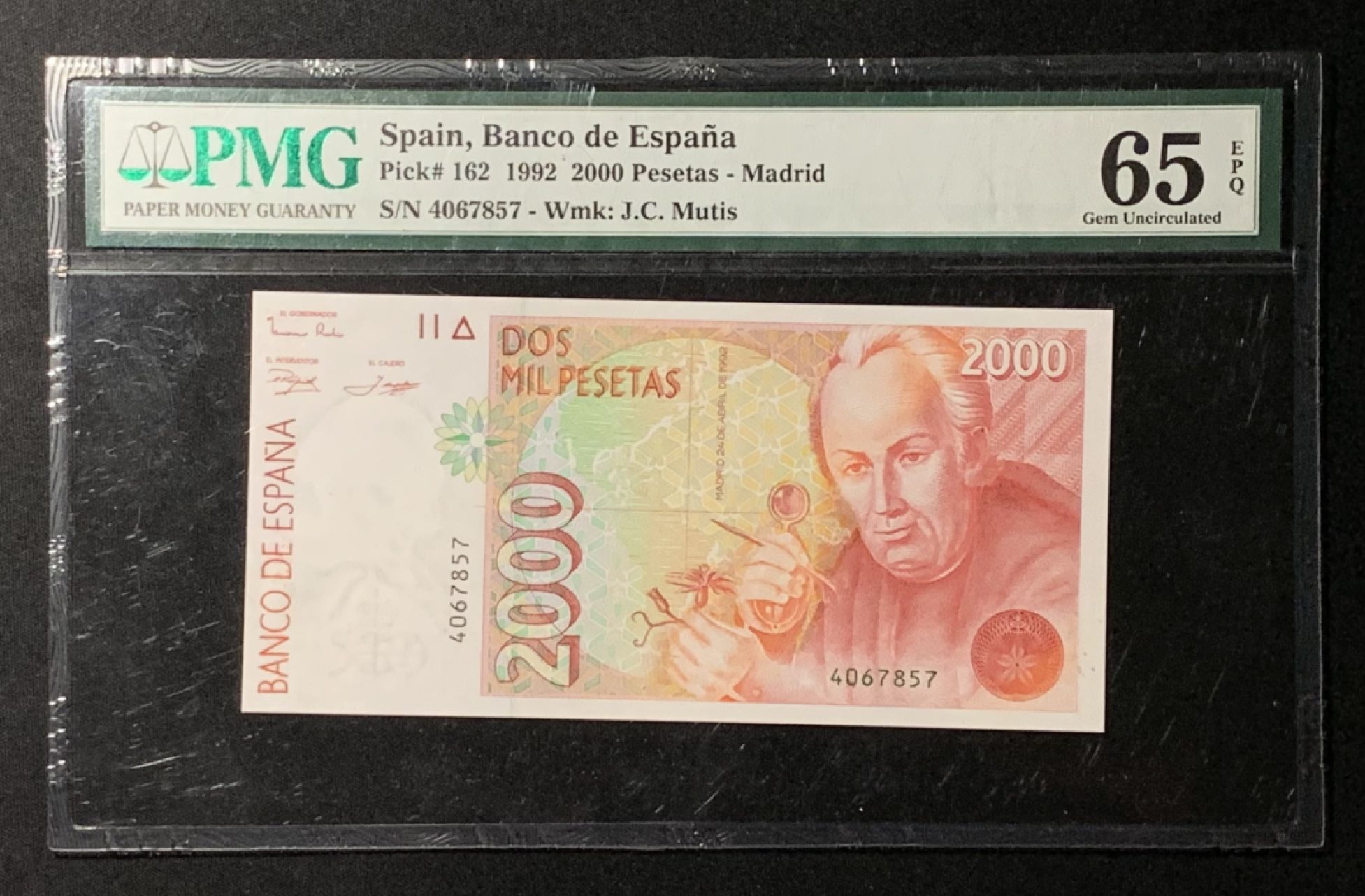 紫瑗钱币——第266期拍卖——纸币场 西班牙 1992年 末版 2000比塞塔 PMG 65 EPQ （P-162）