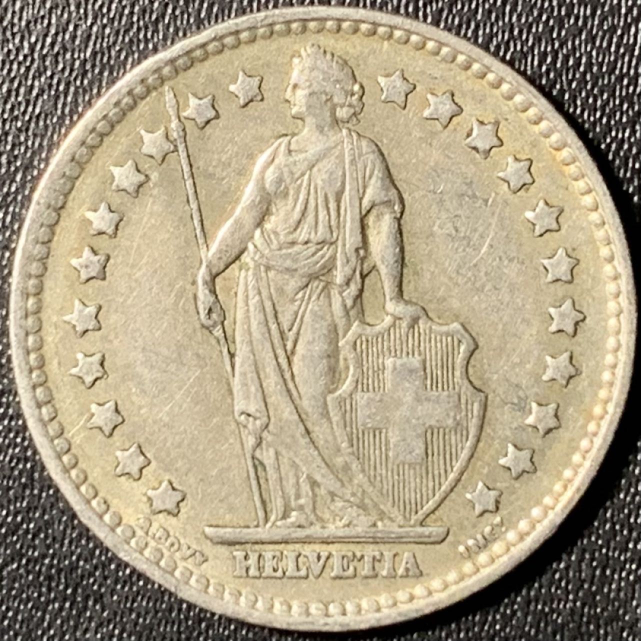 紫瑗钱币——第285期拍卖 瑞士 1958年B 赫尔维蒂女神 1法郎 5克 0.835银