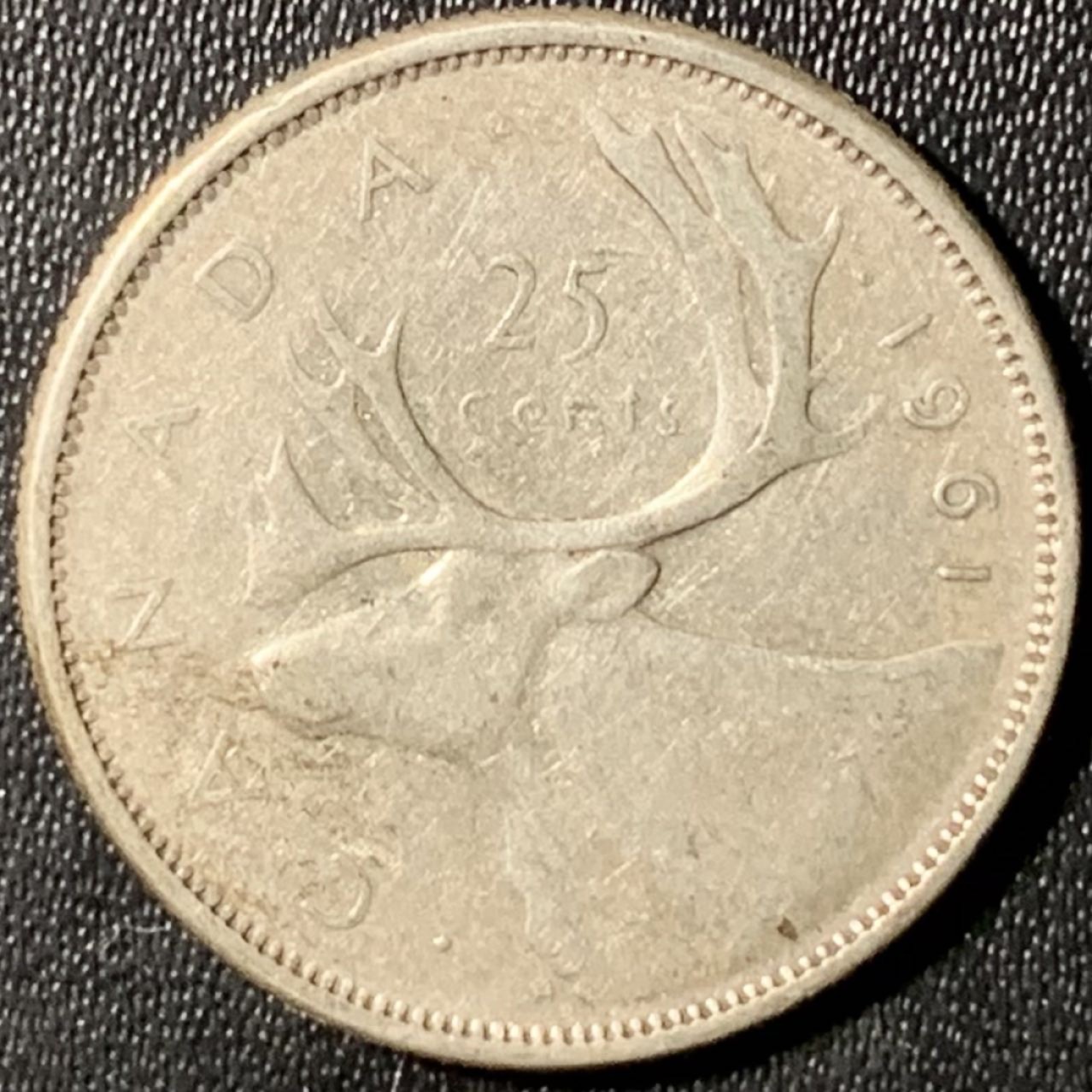 紫瑗钱币——第285期拍卖 加拿大 1961年 伊丽莎白二世 驯鹿 25分 5.84克 0.8银