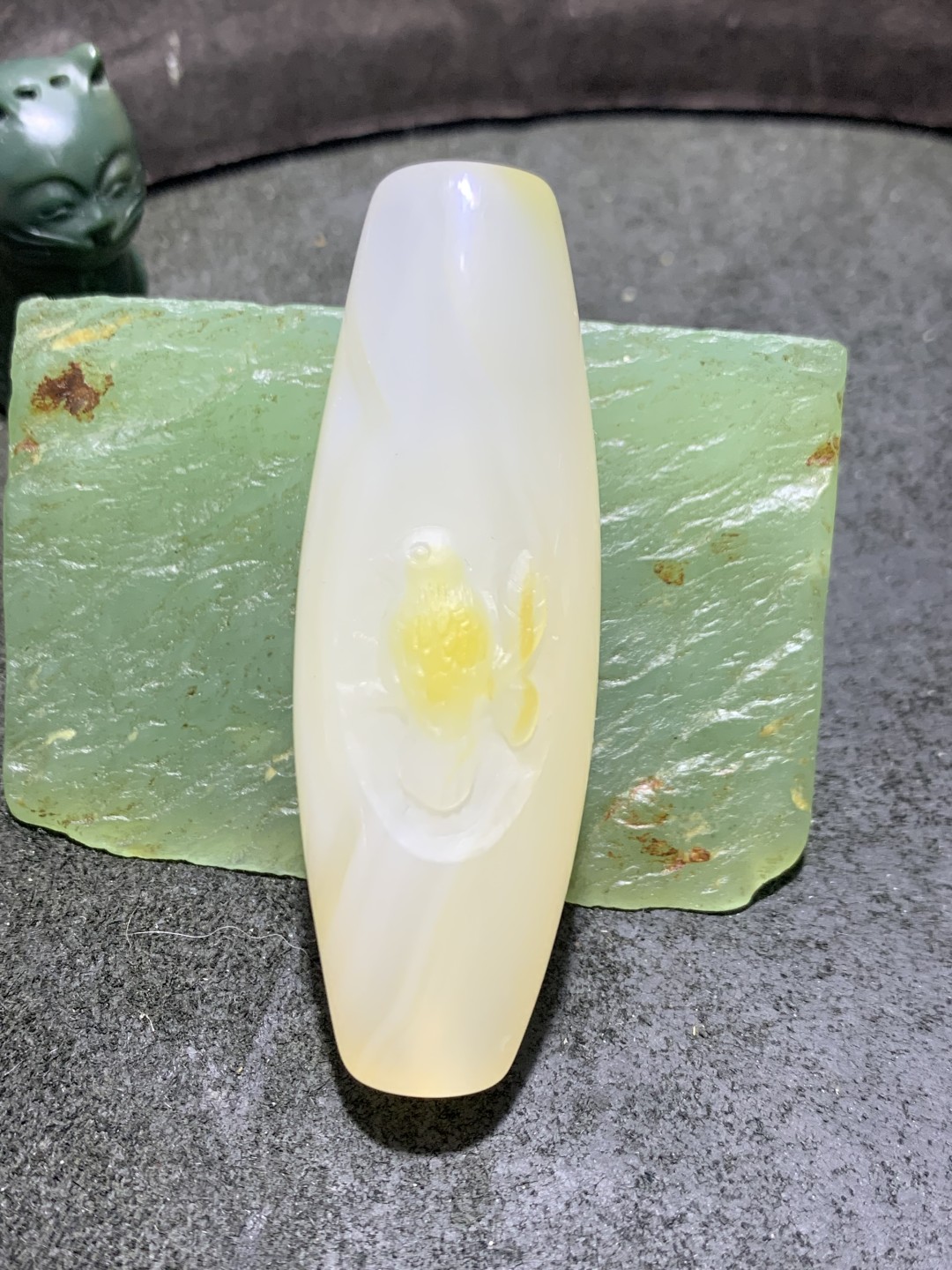 精美高玉化海洋玉髓手工俏色巧雕喜上眉梢大桶珠一个！
