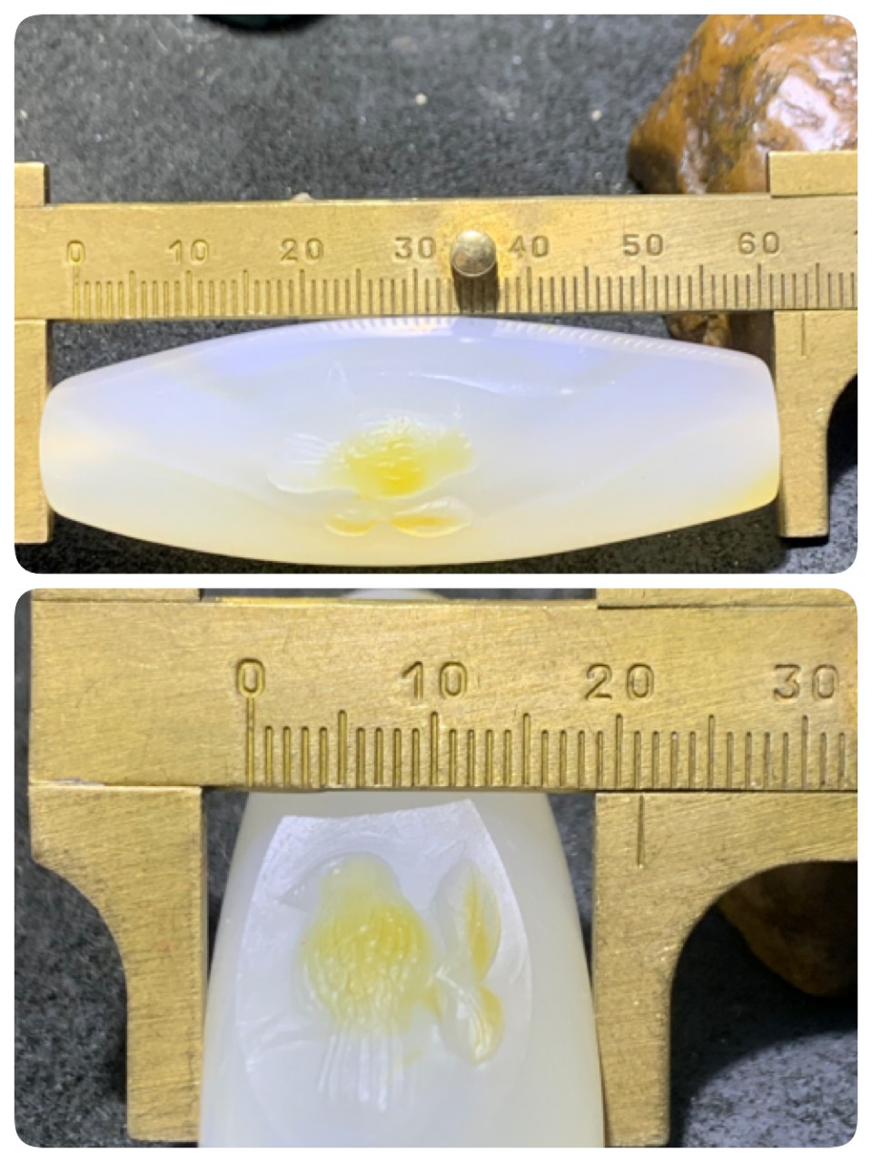 精美高玉化海洋玉髓手工俏色巧雕喜上眉梢大桶珠一个！