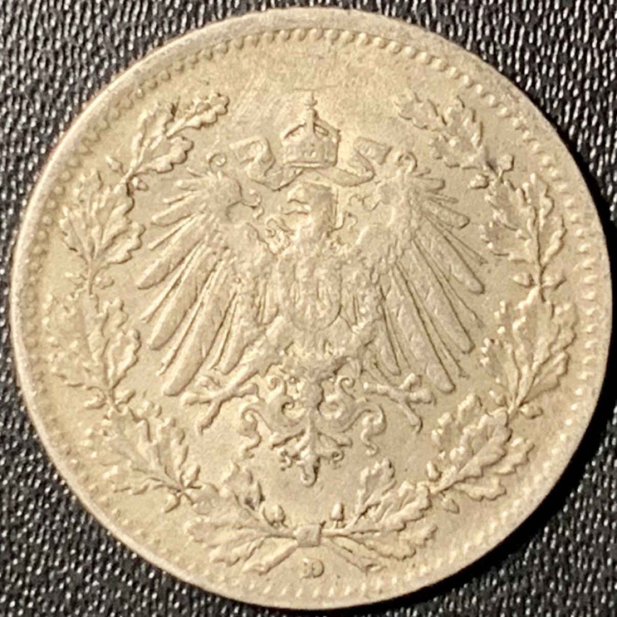 紫瑗钱币——第267期拍卖 德国 1915年 D版 第二帝国 1/2 马克 2.77克 0.9银