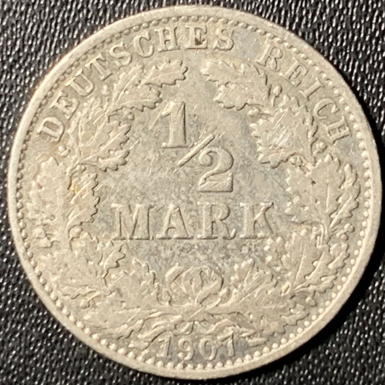 紫瑗钱币——第267期拍卖 德国 1907年 A版 第二帝国 1/2 马克 2.77克 0.9银