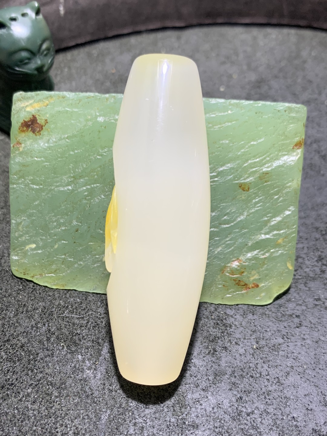 精美高玉化海洋玉髓手工俏色巧雕喜上眉梢大桶珠一个！