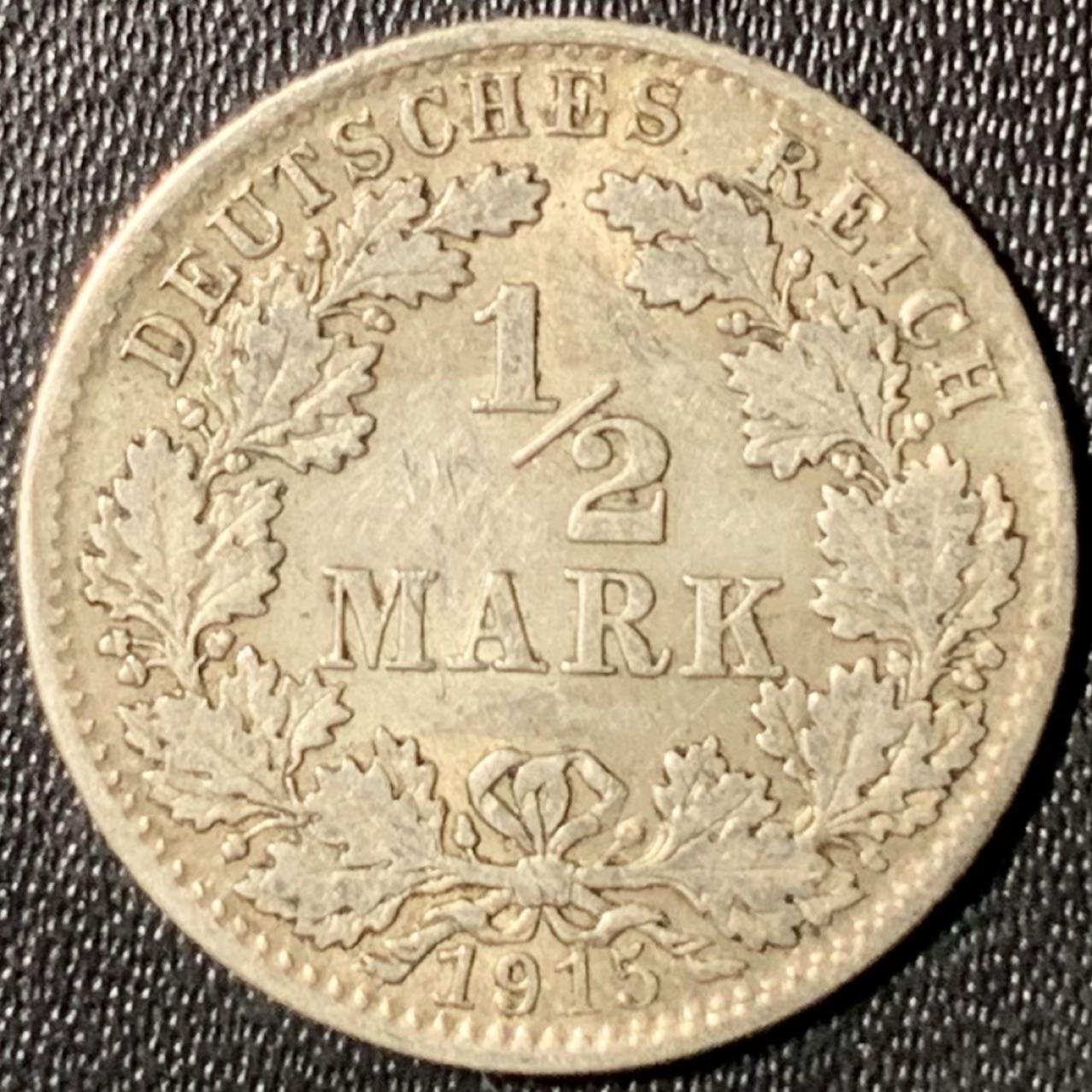 紫瑗钱币——第267期拍卖 德国 1915年 D版 第二帝国 1/2 马克 2.77克 0.9银
