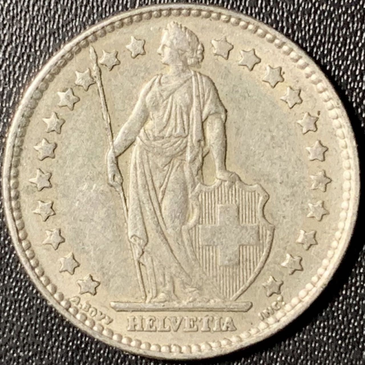 紫瑗钱币——第285期拍卖 瑞士 1962年B 赫尔维蒂女神 1法郎 5克 0.835银 UNC 