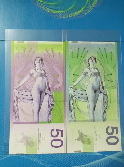 238.【鲸贝乐淘★两拍包邮】三字经·第“亲师友，习礼仪”号拍卖 【荷兰】玛塔哈丽蒙纪念票50二枚同号，HL01067G水印防伪金属线，全新UNC如图发货！