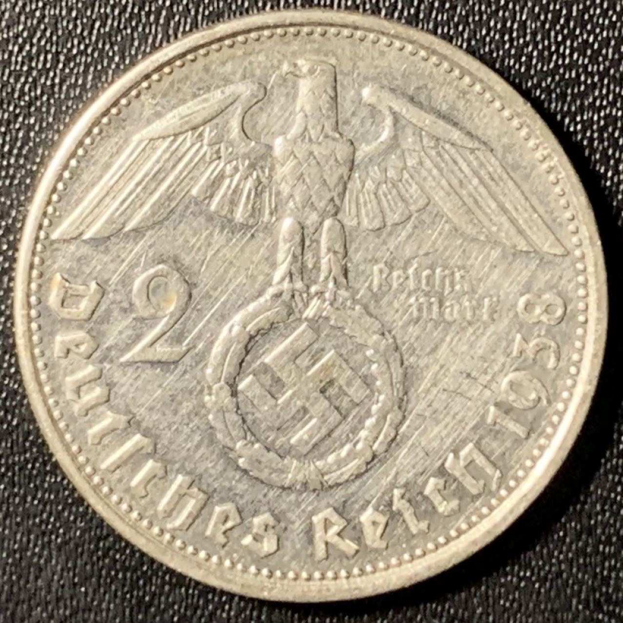 紫瑗钱币——第285期拍卖 德国 1938年 B版 兴登堡 字符 2马克 8克 0.625银