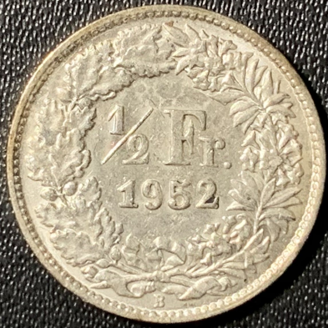 紫瑗钱币——第267期拍卖 瑞士 1952年 赫尔维蒂亚 1/2法郎 2.5克 0.835银 UNC