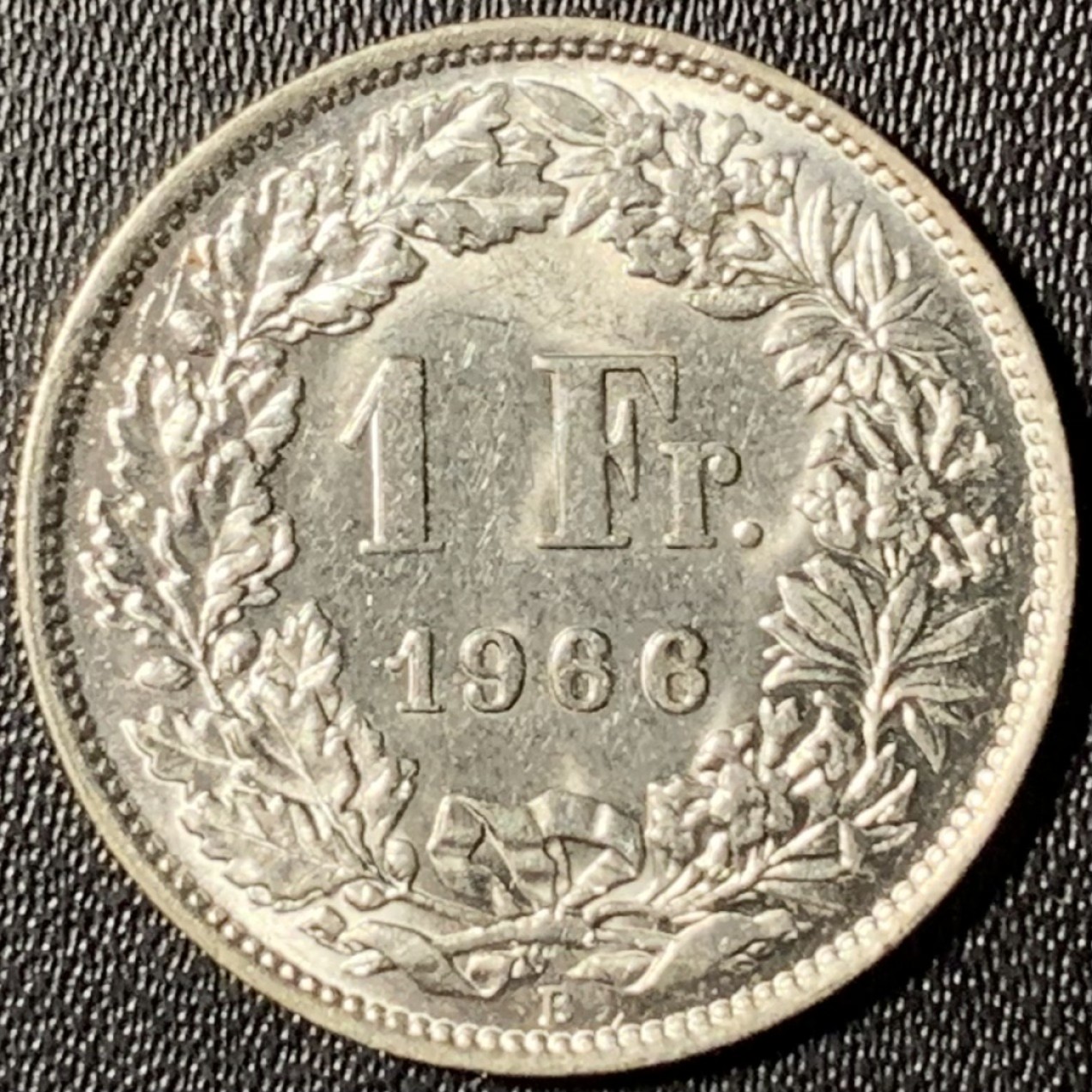 紫瑗钱币——第285期拍卖 瑞士 1966年B 赫尔维蒂女神 1法郎 5克 0.835银 UNC 