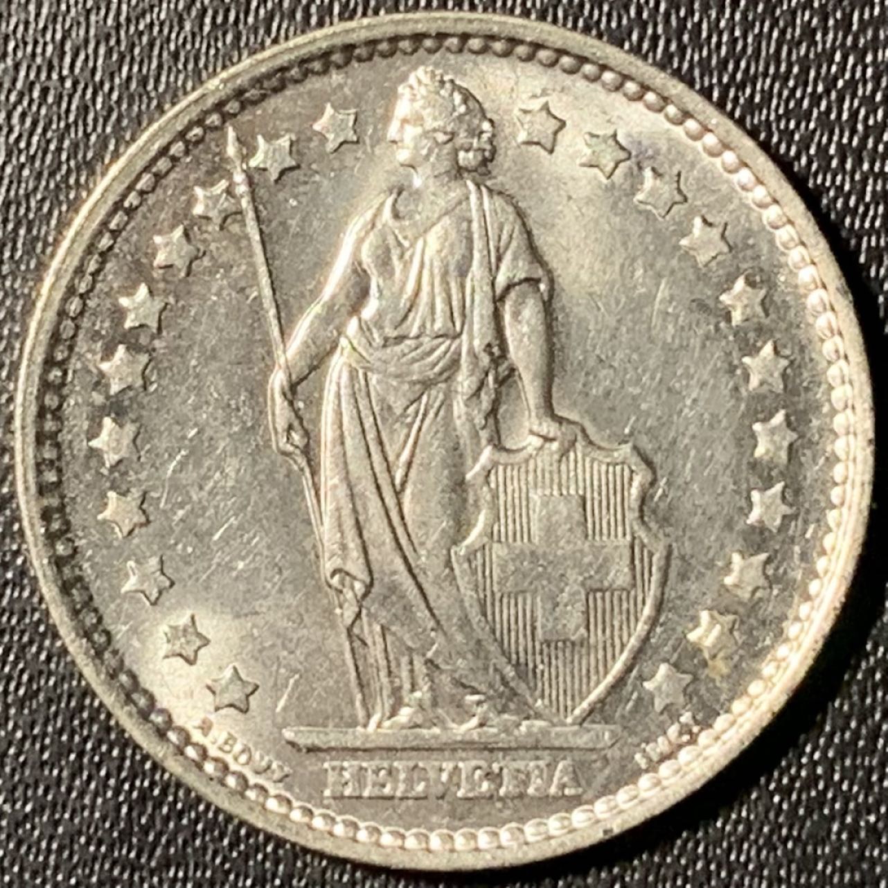 紫瑗钱币——第285期拍卖 瑞士 1966年B 赫尔维蒂女神 1法郎 5克 0.835银 UNC 