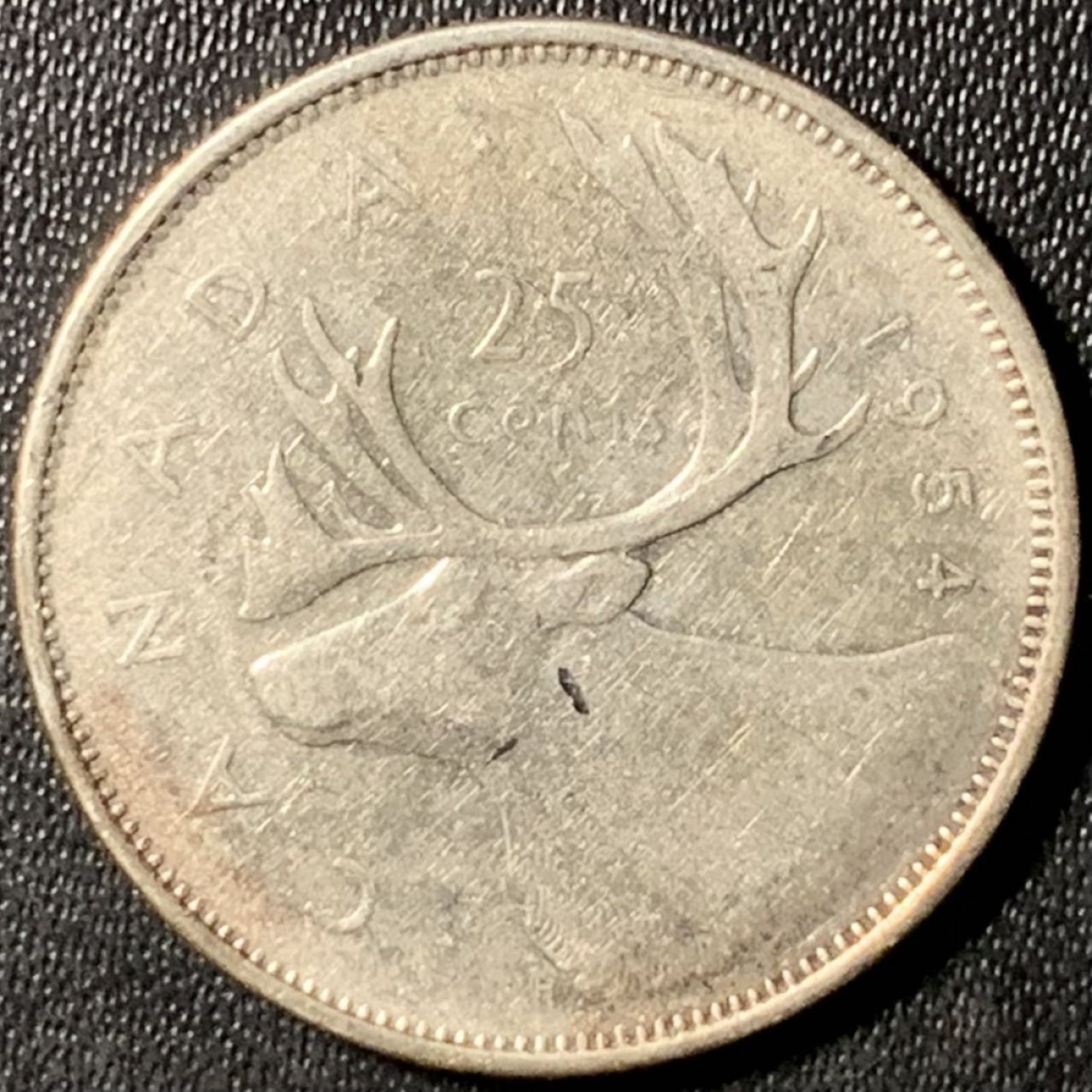 紫瑗钱币——第285期拍卖 加拿大 1954年 伊丽莎白二世 驯鹿 25分 5.84克 0.8银