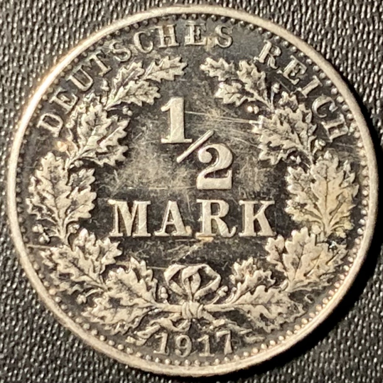 紫瑗钱币——第285期拍卖 德国 1917年 G版 第二帝国 1/2 马克 2.77克 0.9银