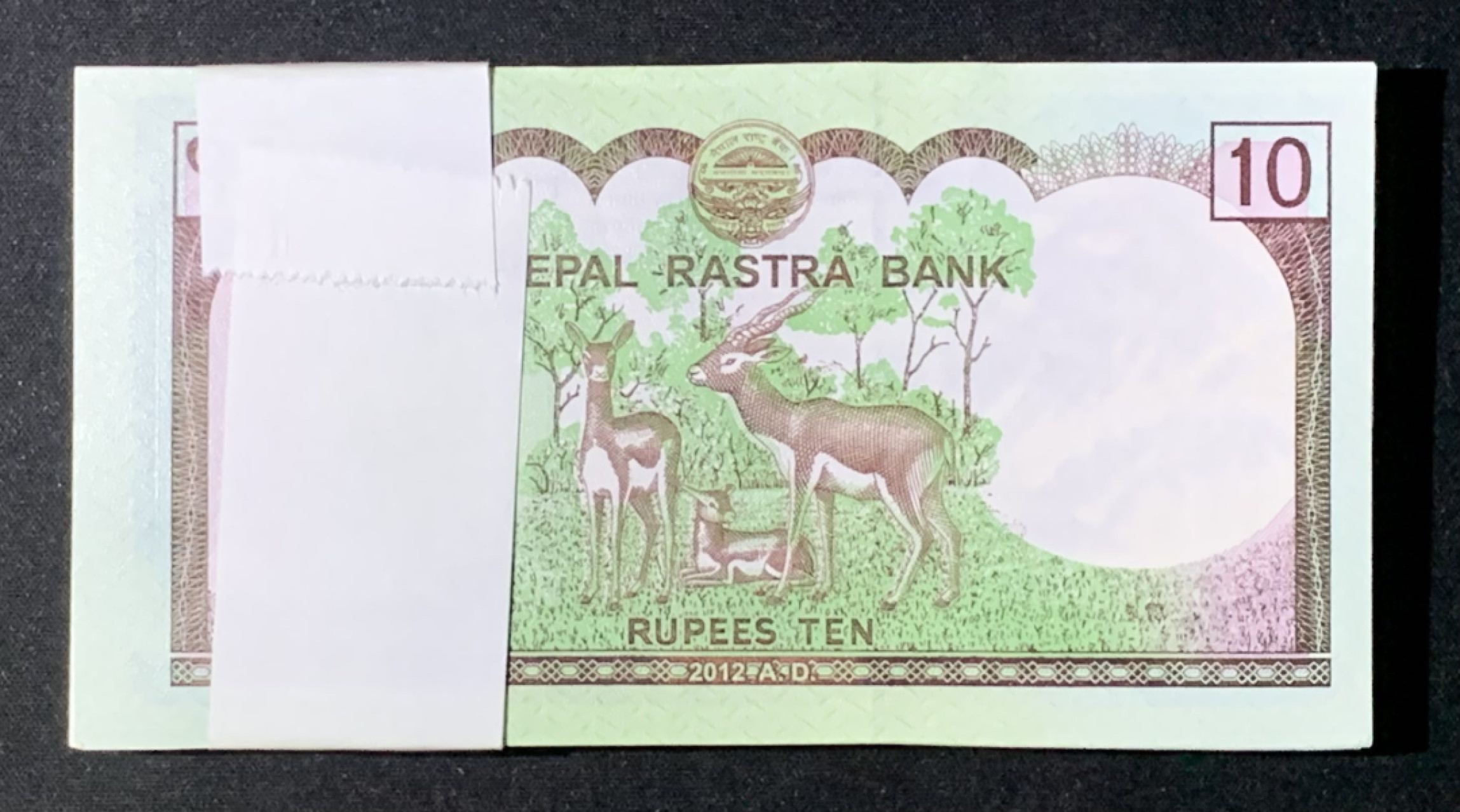 紫瑗钱币——第266期拍卖——纸币场 尼泊尔 2012年 羚羊 10卢比 100枚原封 整刀 一组