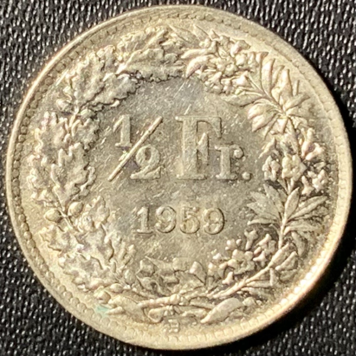 紫瑗钱币——第267期拍卖 瑞士 1959年 赫尔维蒂亚 1/2法郎 2.5克 0.835银 UNC