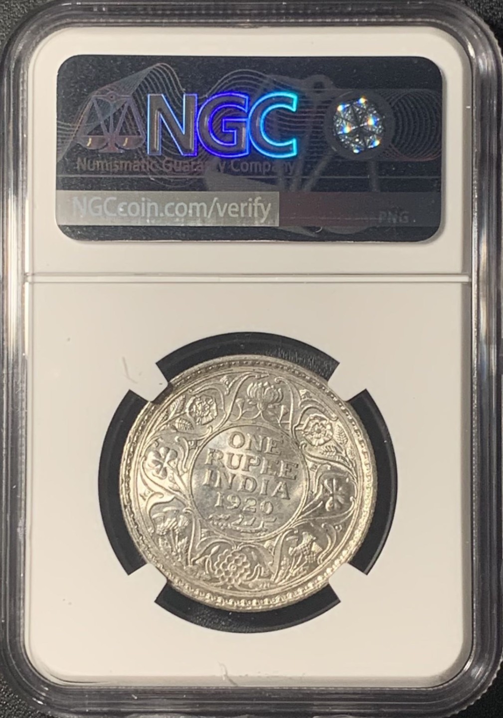 紫瑗钱币——第267期拍卖 英属印度 1920年 B版 乔治五世 1卢比 银币 NGC MS60