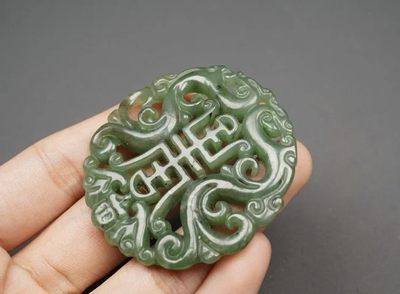 玉石翡翠玛瑙｜拍卖专场 和田碧玉 福寿牌挂件