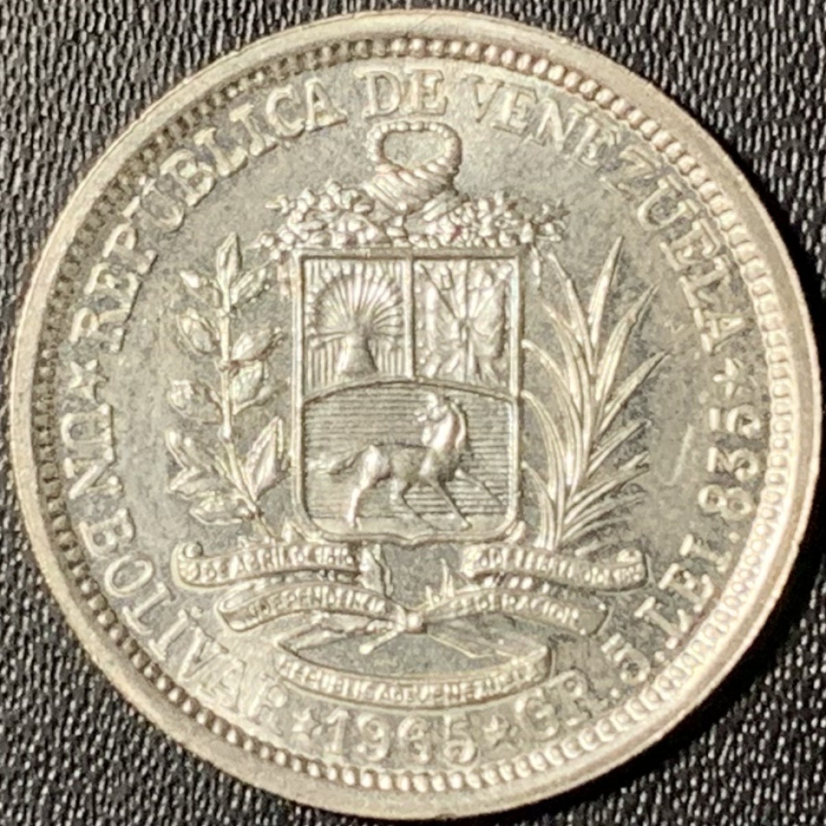 紫瑗钱币——第268期拍卖 委内瑞拉 1965年 1玻利瓦尔 5克 0.835银 UNC