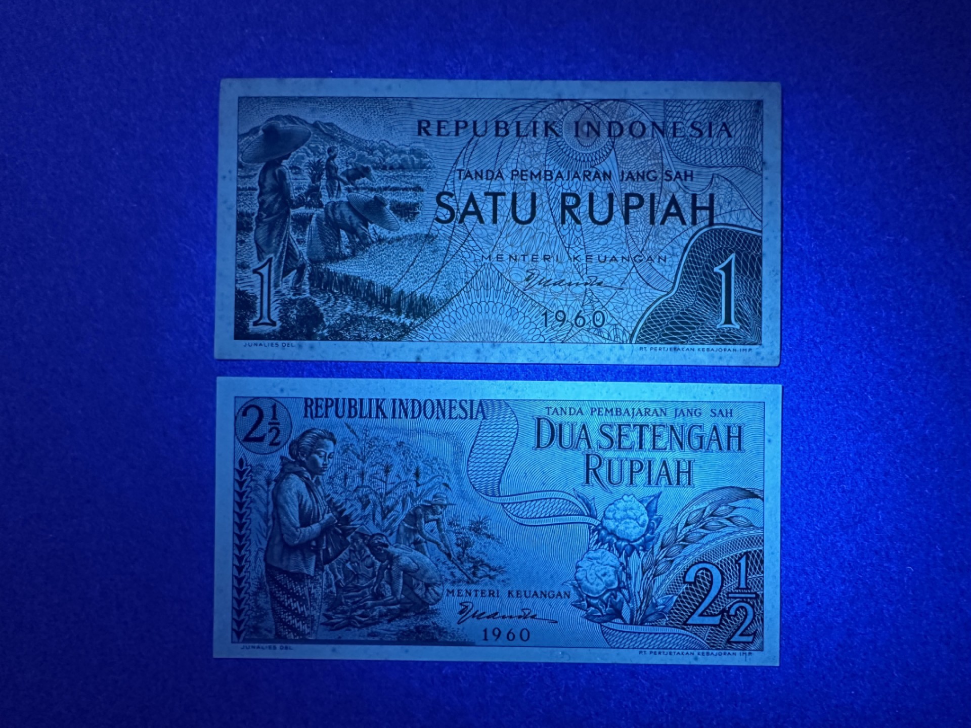 《张总收藏》99期——外币精品100拍 印度尼西亚1、2.5盾2张 UNC 1960年版本