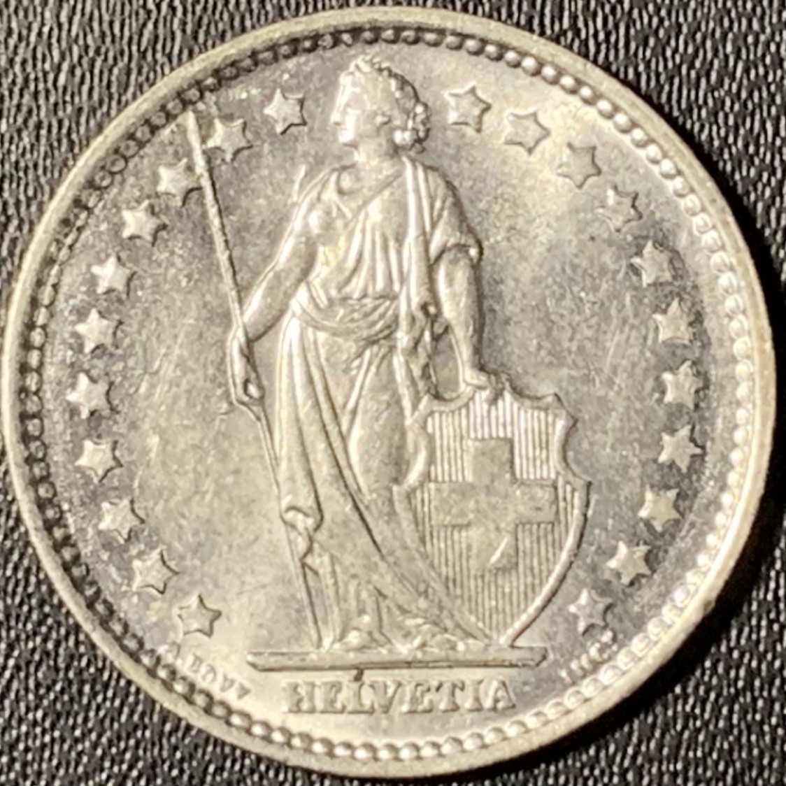 紫瑗钱币——第268期拍卖 瑞士 1966年 赫尔维蒂亚 1法郎 5克 0.835银 UNC