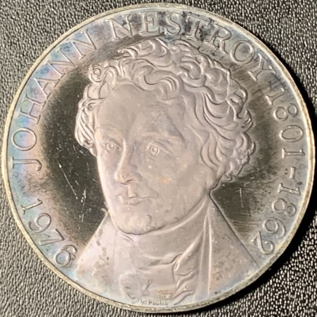 紫瑗钱币——第268期拍卖 奥地利 1976年 音乐家 约翰·内斯特洛伊175周年 100先令 24克 0.64银 精制 黑包浆