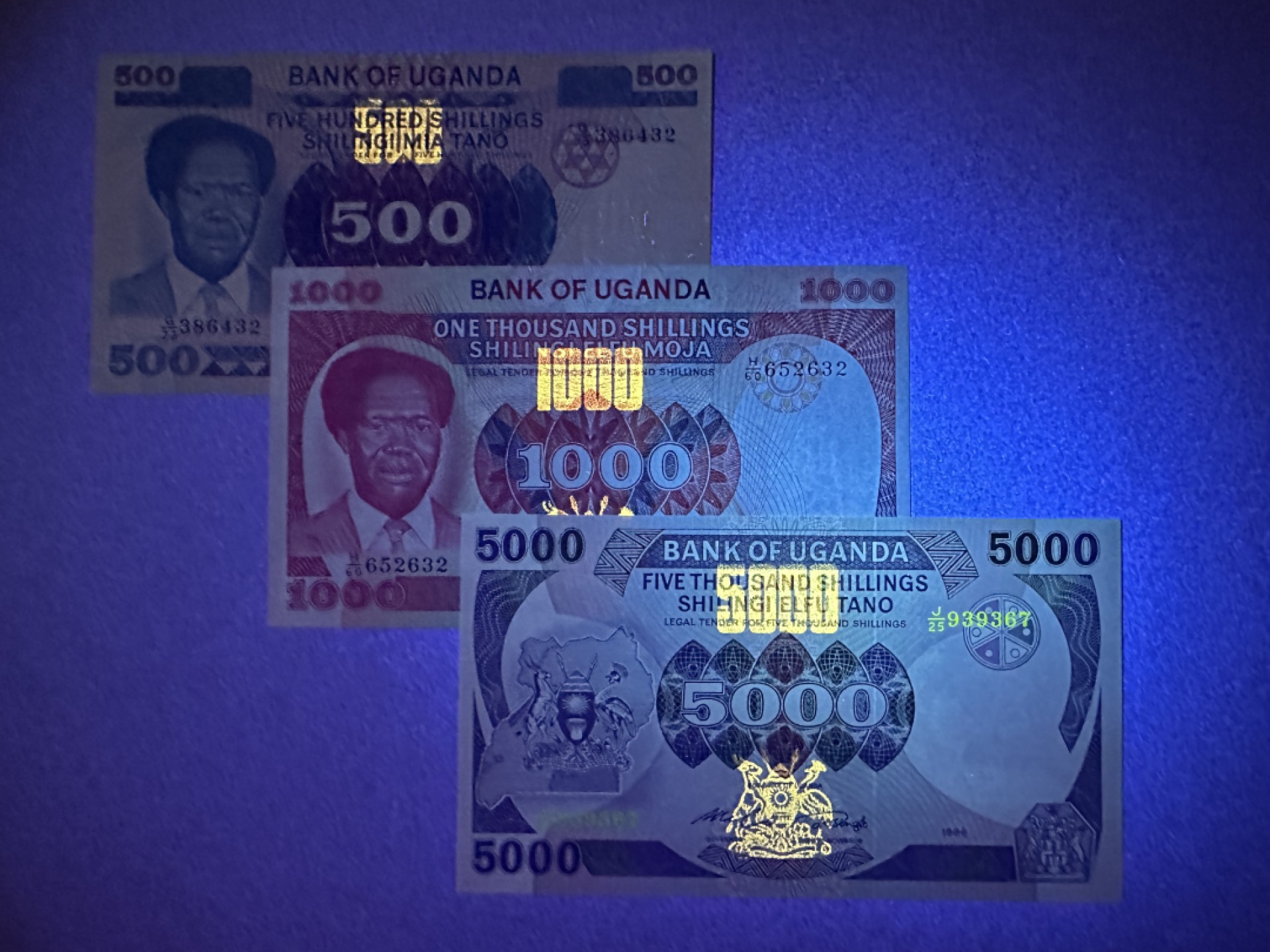 《张总收藏》99期——外币精品100拍 乌干达500、1000、5000先令3张 UNC 1983年版