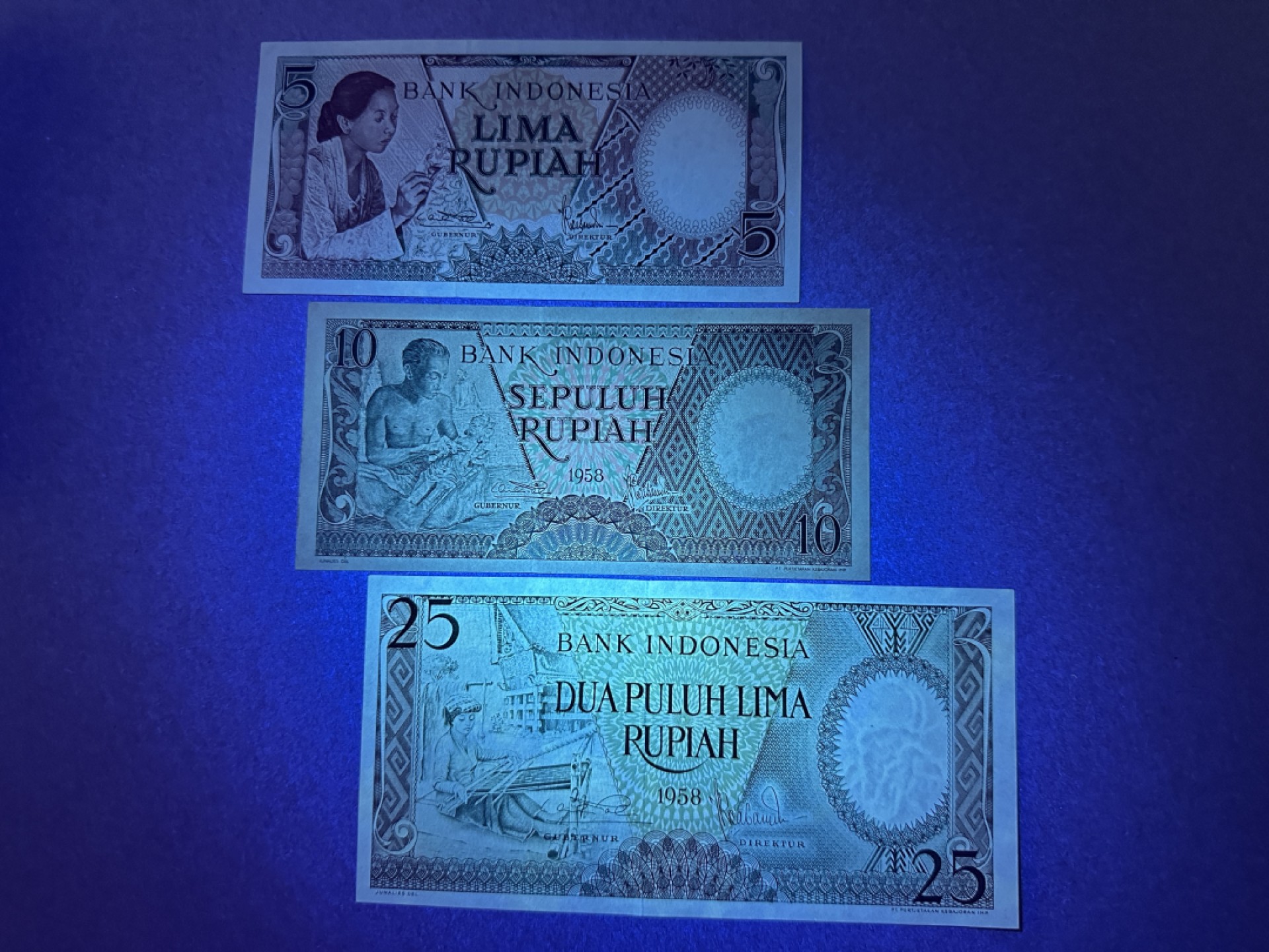 《张总收藏》99期——外币精品100拍 印度尼西亚5、10、25盾3张 UNC 1958年版本