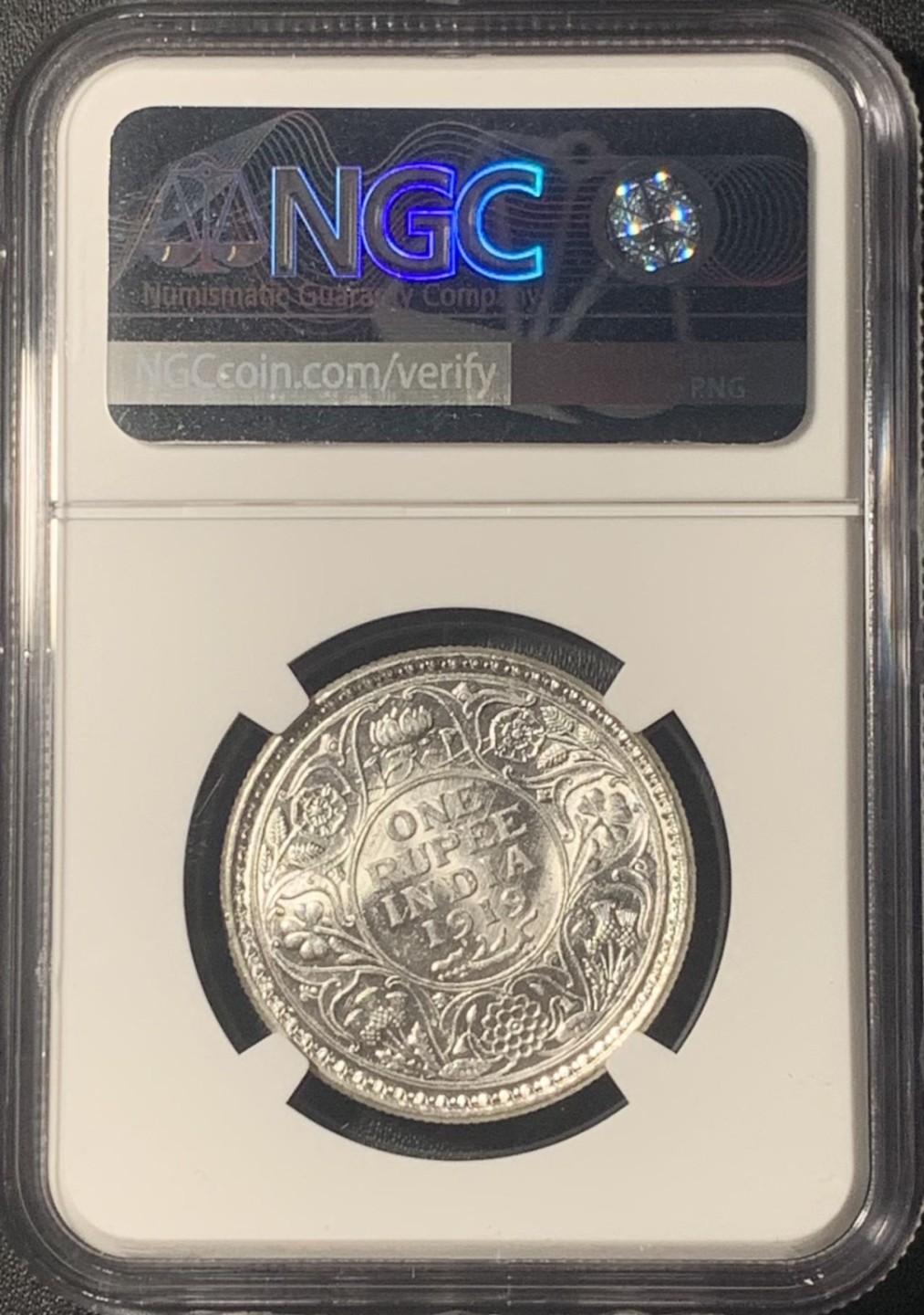 紫瑗钱币——第267期拍卖 英属印度 1919年 C版 乔治五世 1卢比 银币 NGC MS61