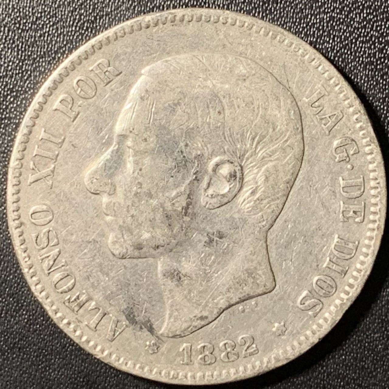 紫瑗钱币——第285期拍卖 西班牙 1882年 阿方索十二世 5比塞塔 25克 0.9银