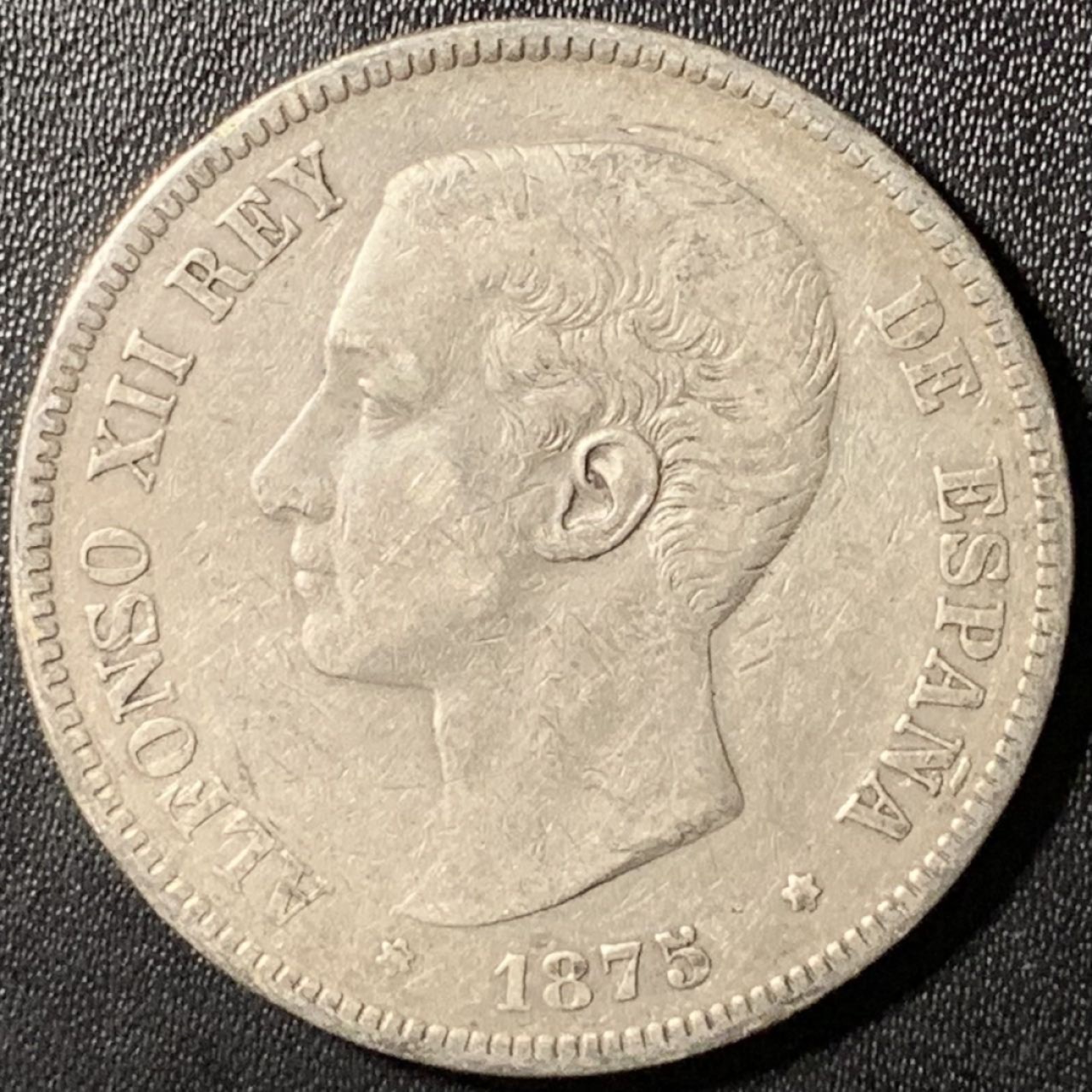 紫瑗钱币——第267期拍卖 西班牙 1875年 阿方索十二世 青年头像 5比塞塔 25克 0.9银