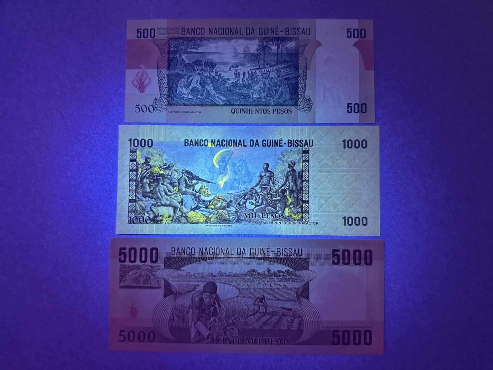 《张总收藏》99期——外币精品100拍 几内亚比绍500、1000、5000比索3张 UNC 1978-1984年版